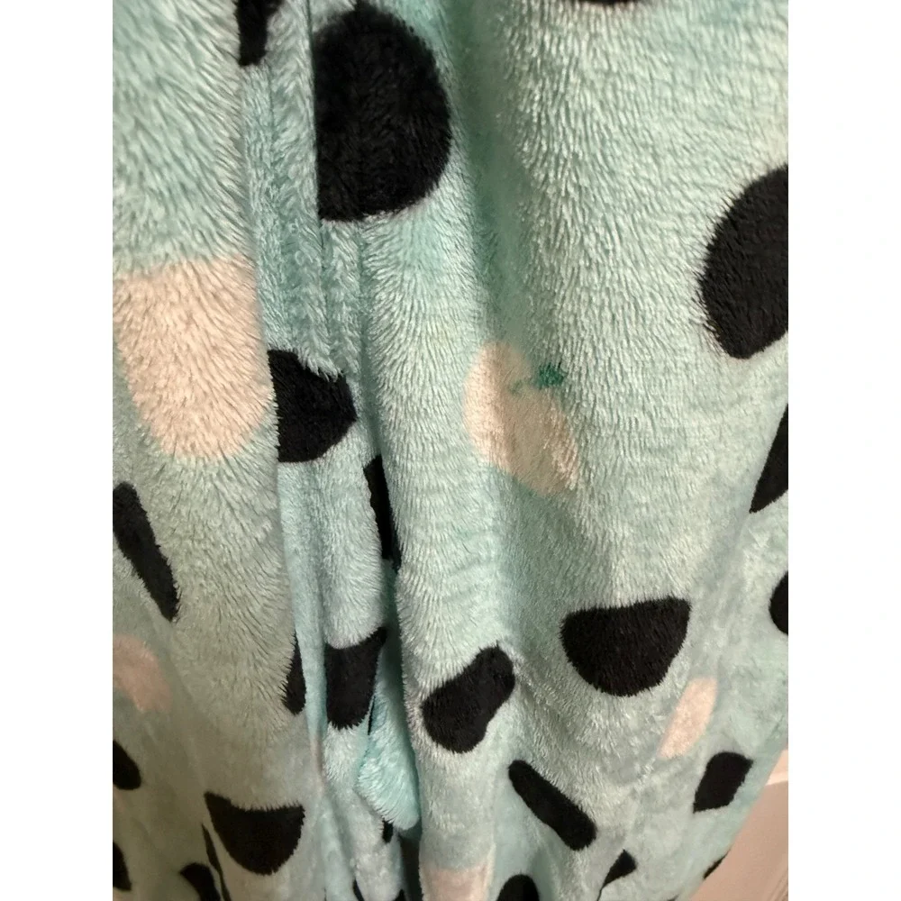 Justice Girls Blue Polka Dot Cat Hood Plush‎ Fleece One Piece Pajamas Size 8